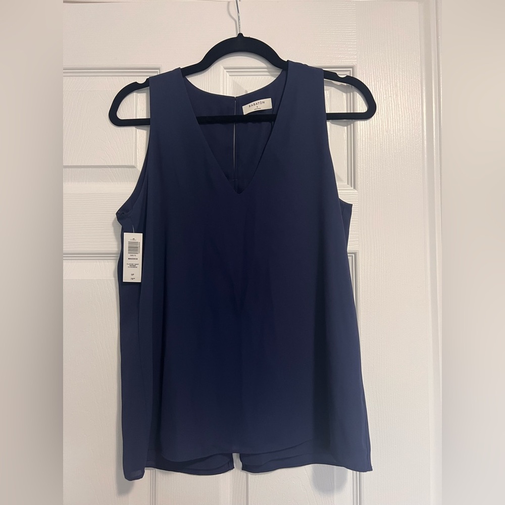 Babaton Maddox Sleeveless V-Neck Blouse in Navy